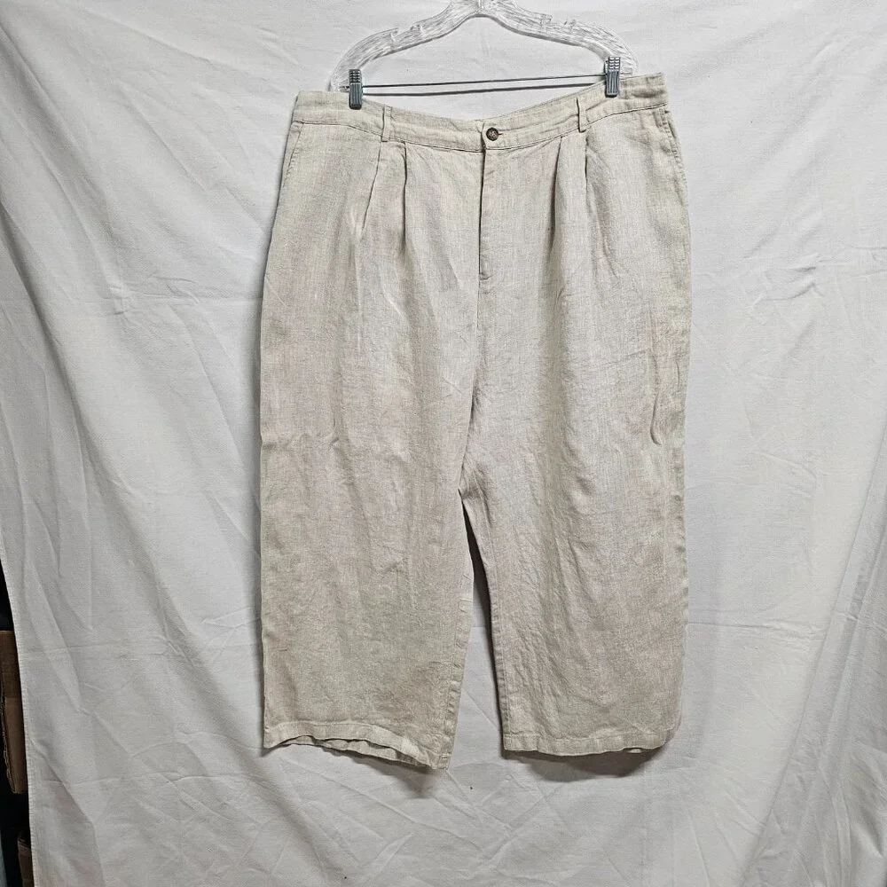Reformation Mason Wide Leg Women Pants Size 22 Khaki 100% Linen